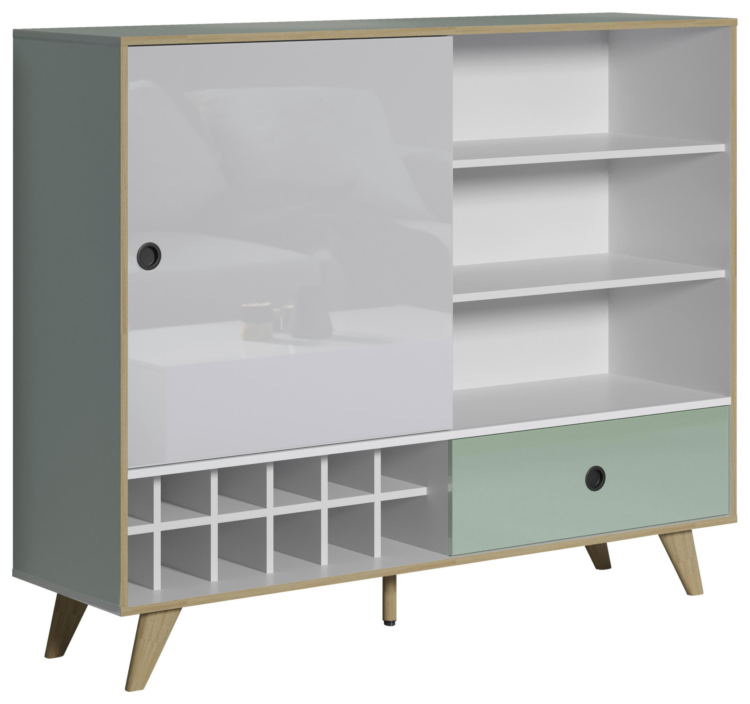 HIGHBOARD  145/118/40 cm 1 Schublade(n)  - Eichefarben/Weiß Hochglanz, MODERN, Holzwerkstoff/Kunststoff (145/118/40cm) - Boxxx