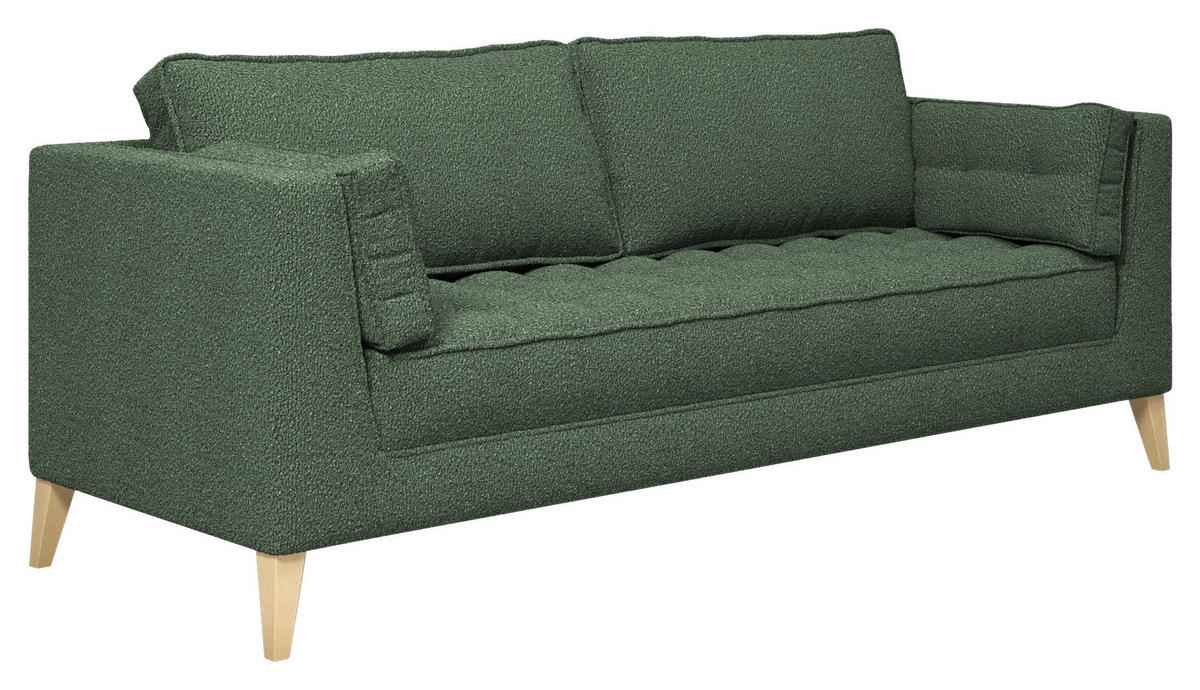 3-SITZER-SOFA Bouclé Dunkelgrün  - Dunkelgrün/Naturfarben, Design, Holzwerkstoff/Textil (170/95/85cm) - MID.YOU