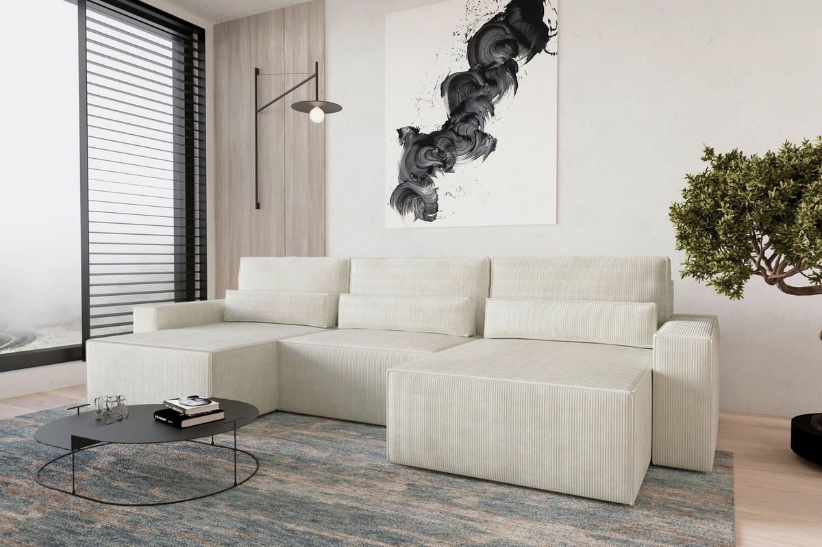 WOHNLANDSCHAFT BRAZIL MINI U Beige Cord  - Beige/Schwarz, Design, Textil (162/350/162cm) - MID.YOU