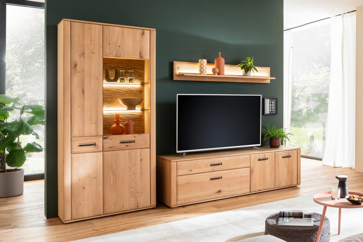 WOHNWAND  in Eichefarben 302/208/50 cm  - Eichefarben/Anthrazit, Konventionell, Glas/Holz (302/208/50cm) - Cantus