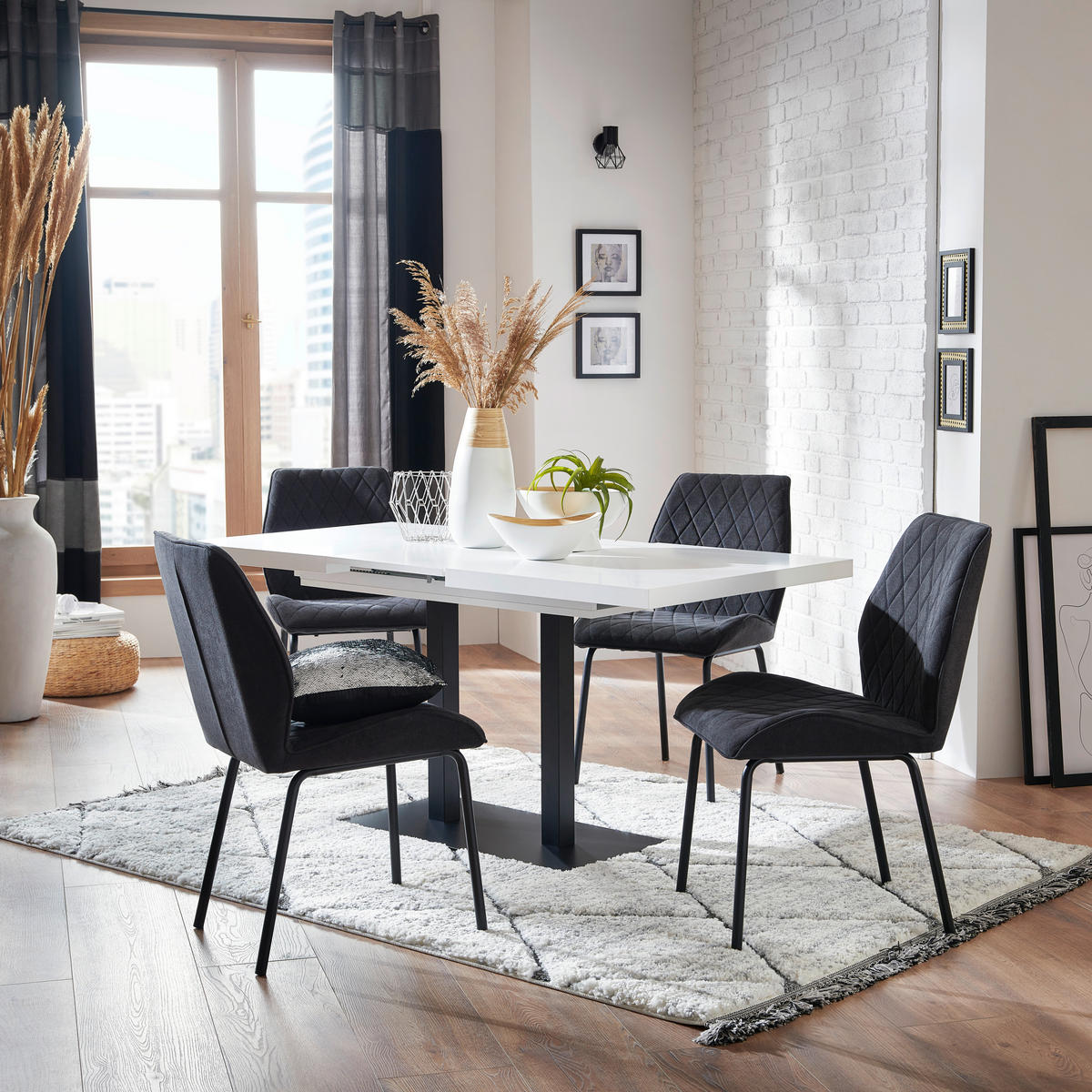 JEDILNA MIZA, črna, bela  - črna/bela, Moderno, kovina/leseni material (120/80/75cm) - MID.YOU