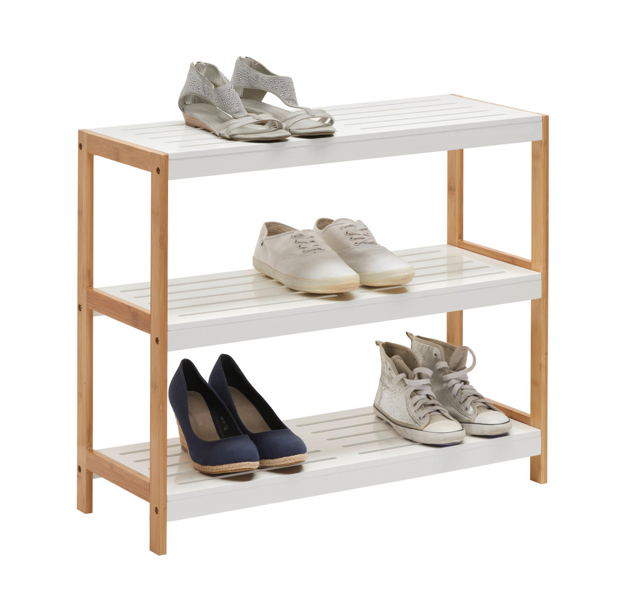 SCHUHREGAL Bambus massiv Braun, Weiß  - Braun/Weiß, Design, Holz/Holzwerkstoff (70/58,5/26cm) - Xora