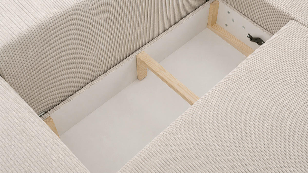 ECKSOFA BRAZIL L Creme Rückenkissen, Schlaffunktion, Rücken echt, Stauraum  - Creme, Design, Textil (290/200cm) - MID.YOU