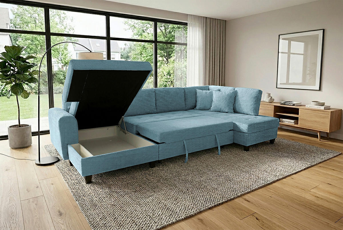 WOHNLANDSCHAFT MORITZ Hellblau Cord  - Hellblau, Trend, Textil (155/324/178cm) - P & B