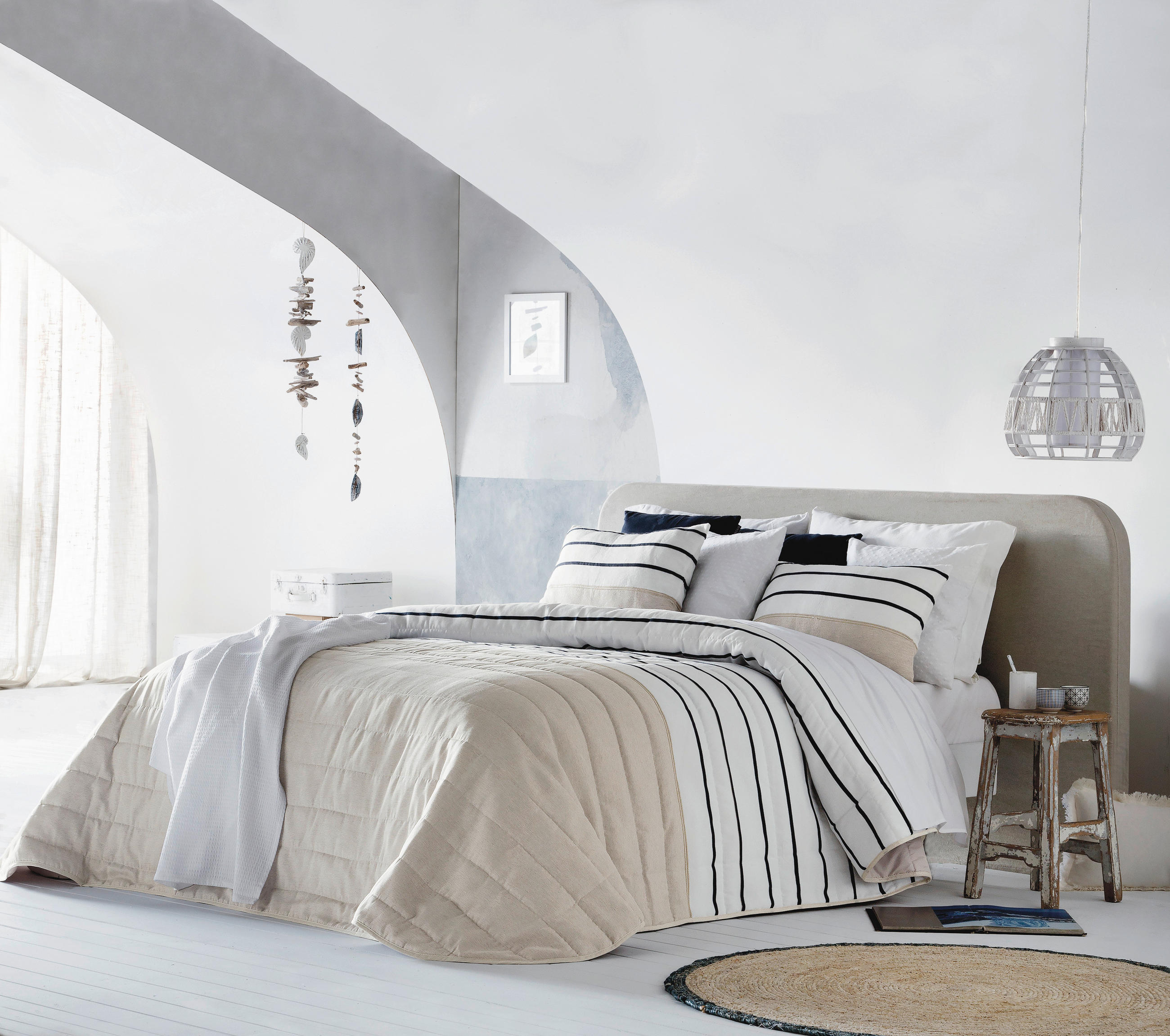 PREKRIVAČ 235/270 cm   - tamno plava/bež, Design, tekstil (235/270cm)