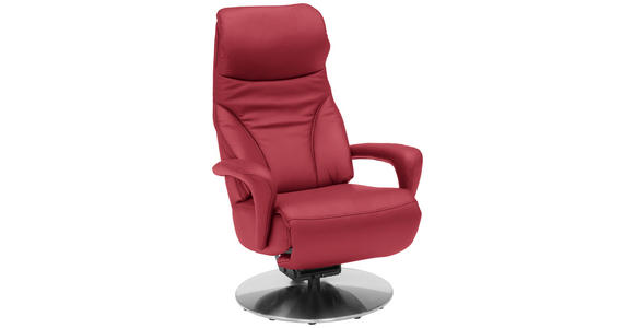 RELAXSESSEL Lenno Echtleder Nackenstütze, Relaxfunktion, Kopfteilverstellung, Fußteilverstellung    - Edelstahlfarben/Rot, Design, Leder/Metall (75/117/88cm) - Dieter Knoll