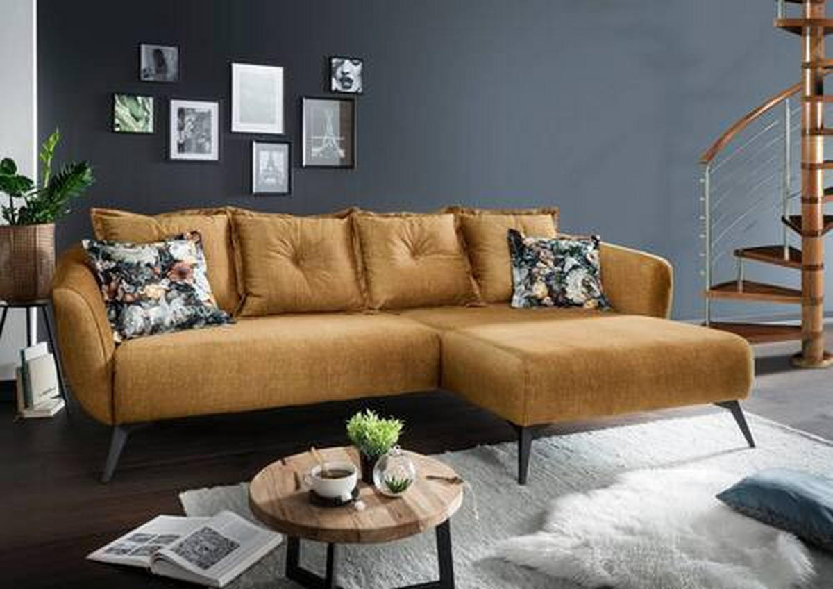 ECKSOFA Velours Gelb, Multicolor  - Gelb/Multicolor, Modern, Holz/Textil (277/162cm) - Livetastic