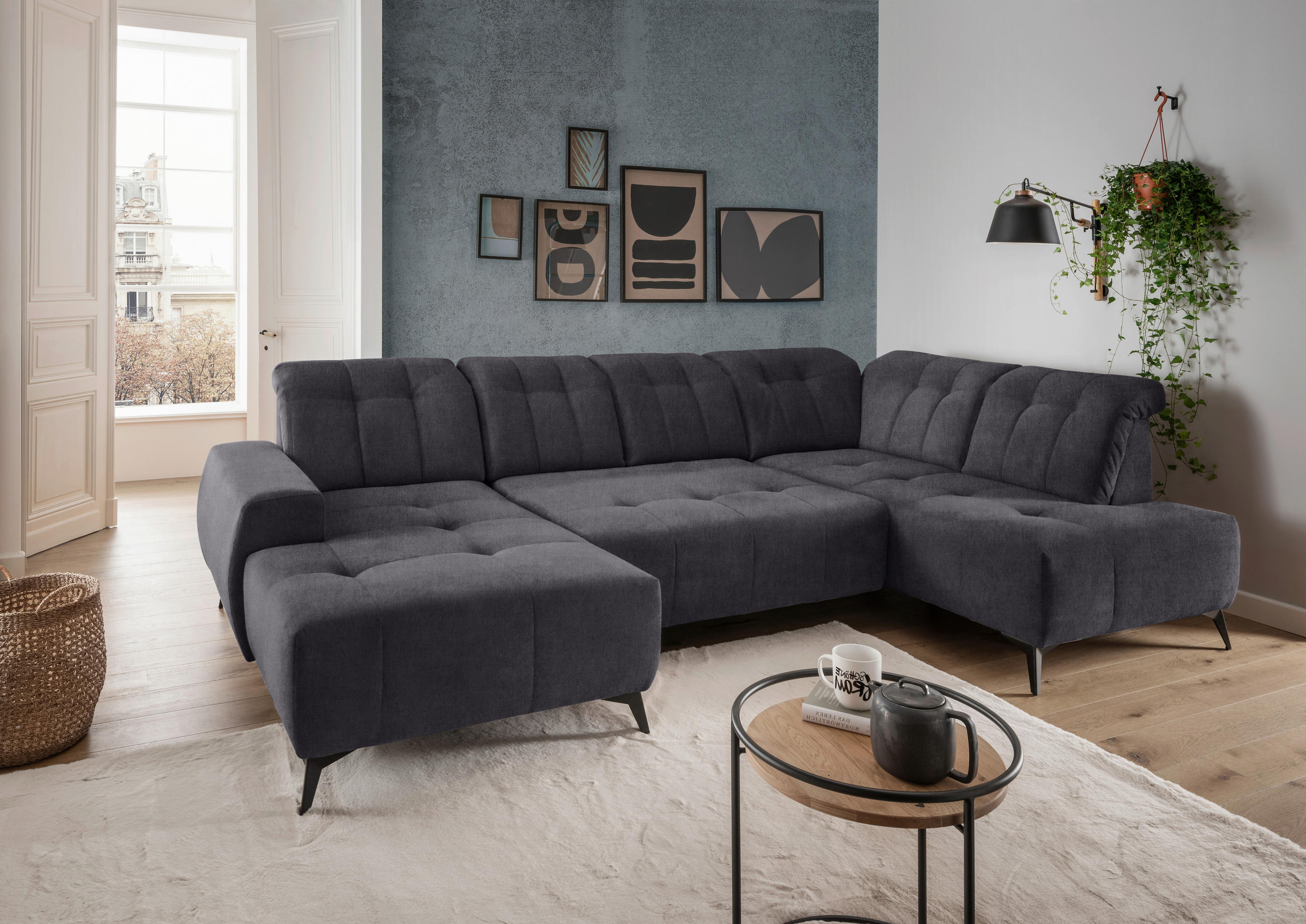 WOHNLANDSCHAFT in Mikrofaser Anthrazit  - Anthrazit/Schwarz, Modern, Textil/Metall (180/337/200cm) - Livetastic