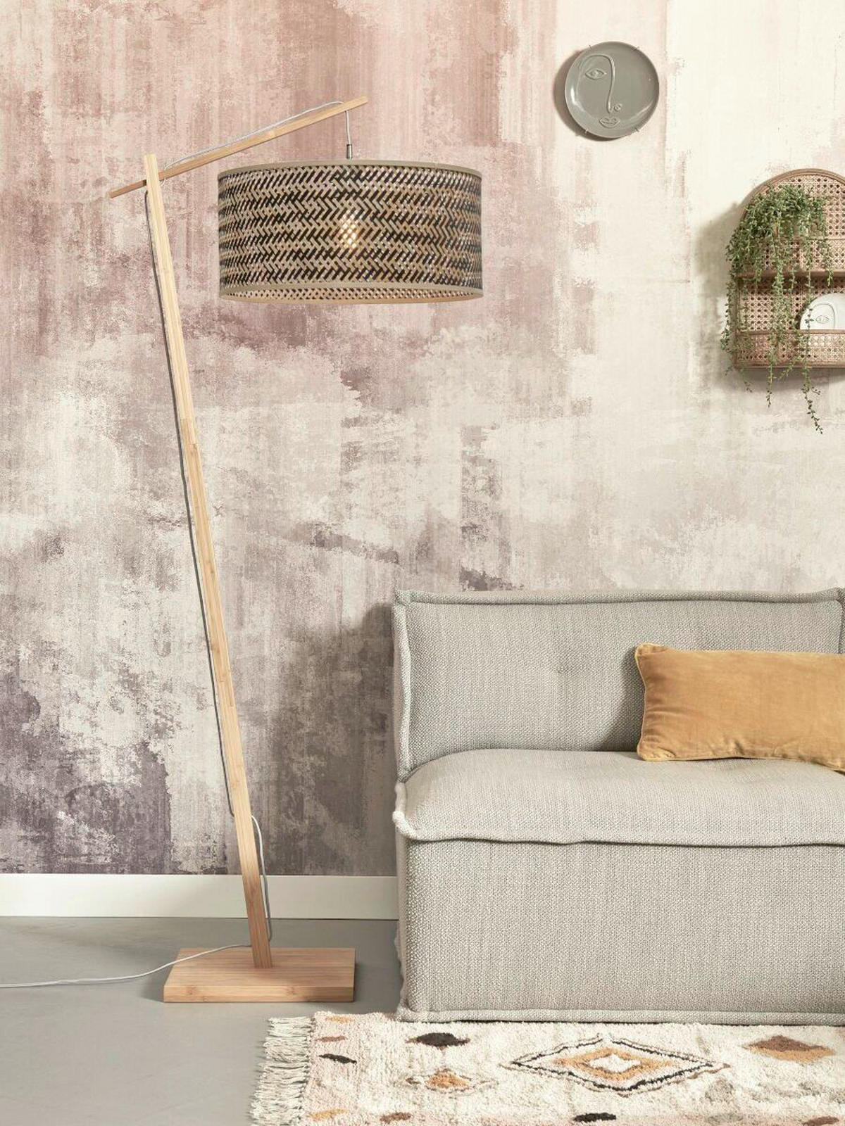 STOJACÍ LAMPA, 75/50/176 cm - černá/přírodní barvy, Trend (75/50/176cm) - Good & Mojo