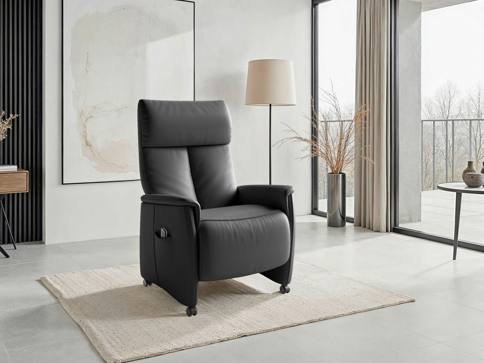 RELAXSESSEL TV CREMONA COMFORT E M2 Echtleder Kopfteilverstellung, Fußteilverstellung, Rücken echt    - Schwarz, Basics, Leder/Kunststoff (76/112/84cm) - Sit & More