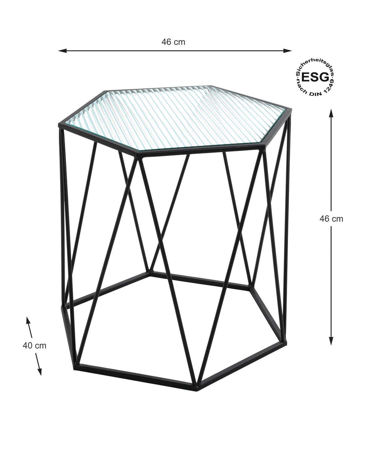 BEISTELLTISCH in Metall, Glas 46/40/46 cm  - Klar/Schwarz, Design, Glas/Metall (46/40/46cm)