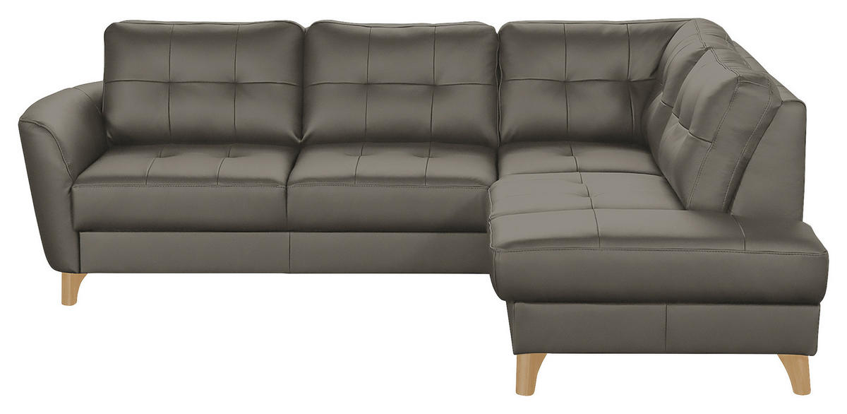 ECKSOFA in Lederlook Echtleder Schlammfarben  - Schlammfarben/Buchefarben, Design, Leder/Holz (236/190cm) - Livetastic