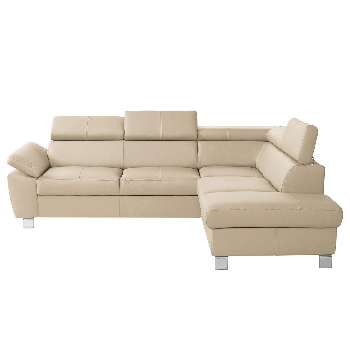 ECKSOFA Beige Echtleder Lederlook  - Chromfarben/Beige, Design, Leder/Textil (248/208cm) - Livetastic