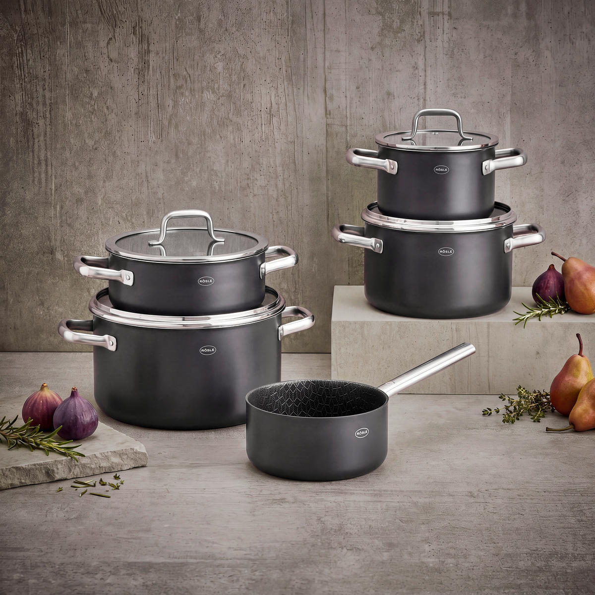 KOCHTOPFSET EBONIC 5-teilig  - Schwarz, Basics, Metall (57/32cm) - Rösle