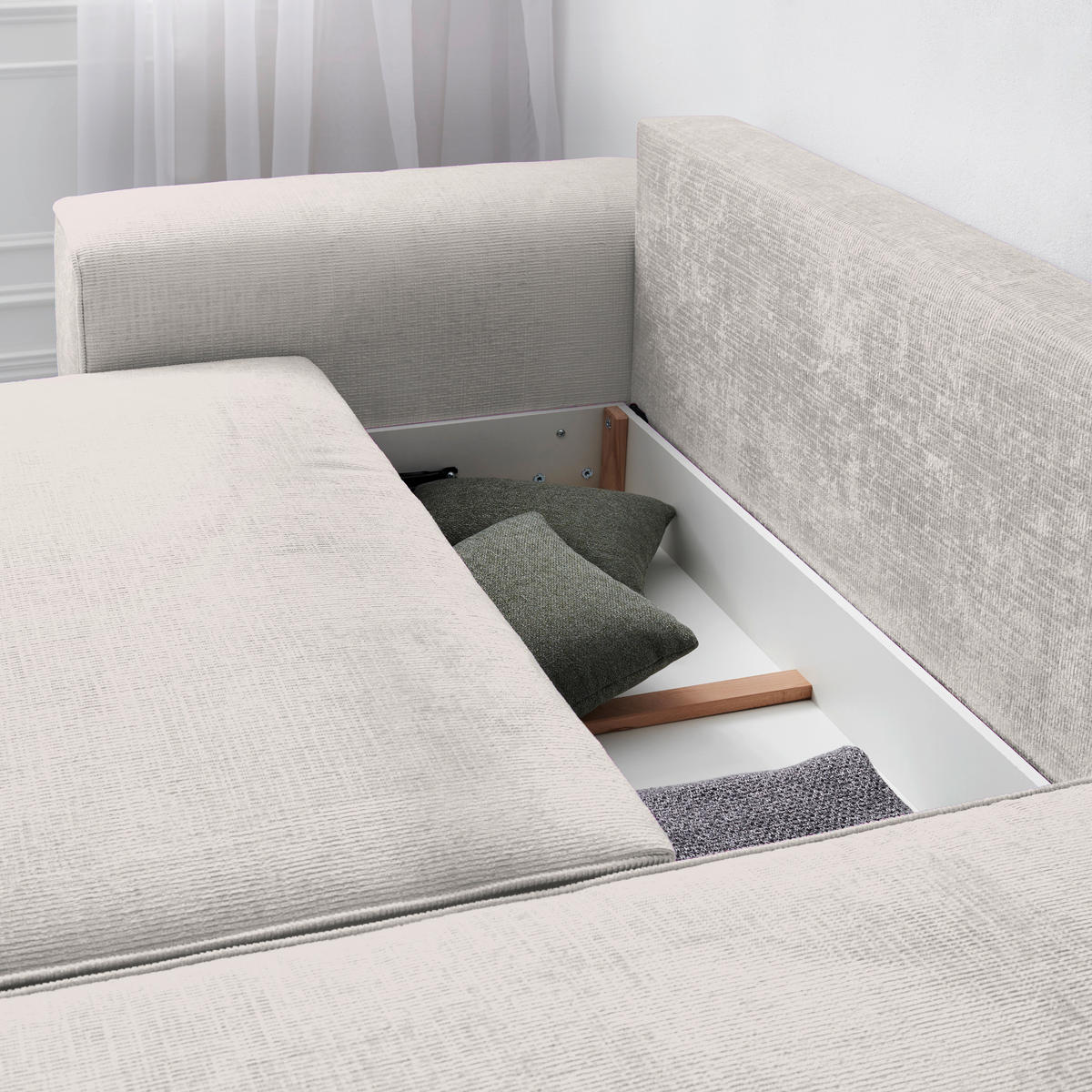 ECKSOFA in Plüsch Beige  - Beige/Blaugrau, Design, Kunststoff/Textil (288/152cm) - Xora