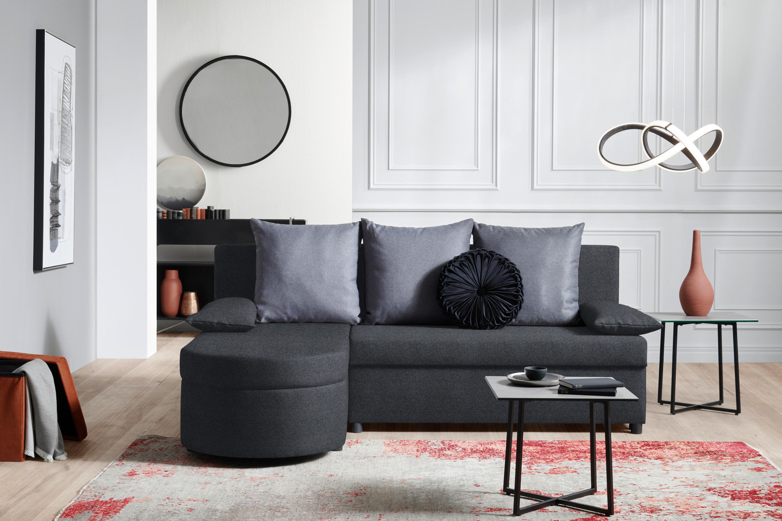 ECKSOFA in Webstoff Anthrazit, Dunkelgrau  - Dunkelgrau/Anthrazit, Trend, Textil (159/196cm) - Ti'me