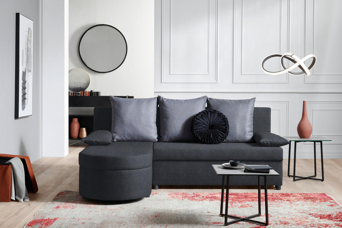 ECKSOFA in Webstoff Anthrazit, Dunkelgrau  - Dunkelgrau/Anthrazit, Trend, Textil (159/196cm) - Ti'me