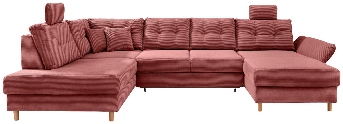 WOHNLANDSCHAFT Koralle Cord  - Koralle/Naturfarben, MODERN, Holz/Textil (206/338-352/176cm) - Livetastic