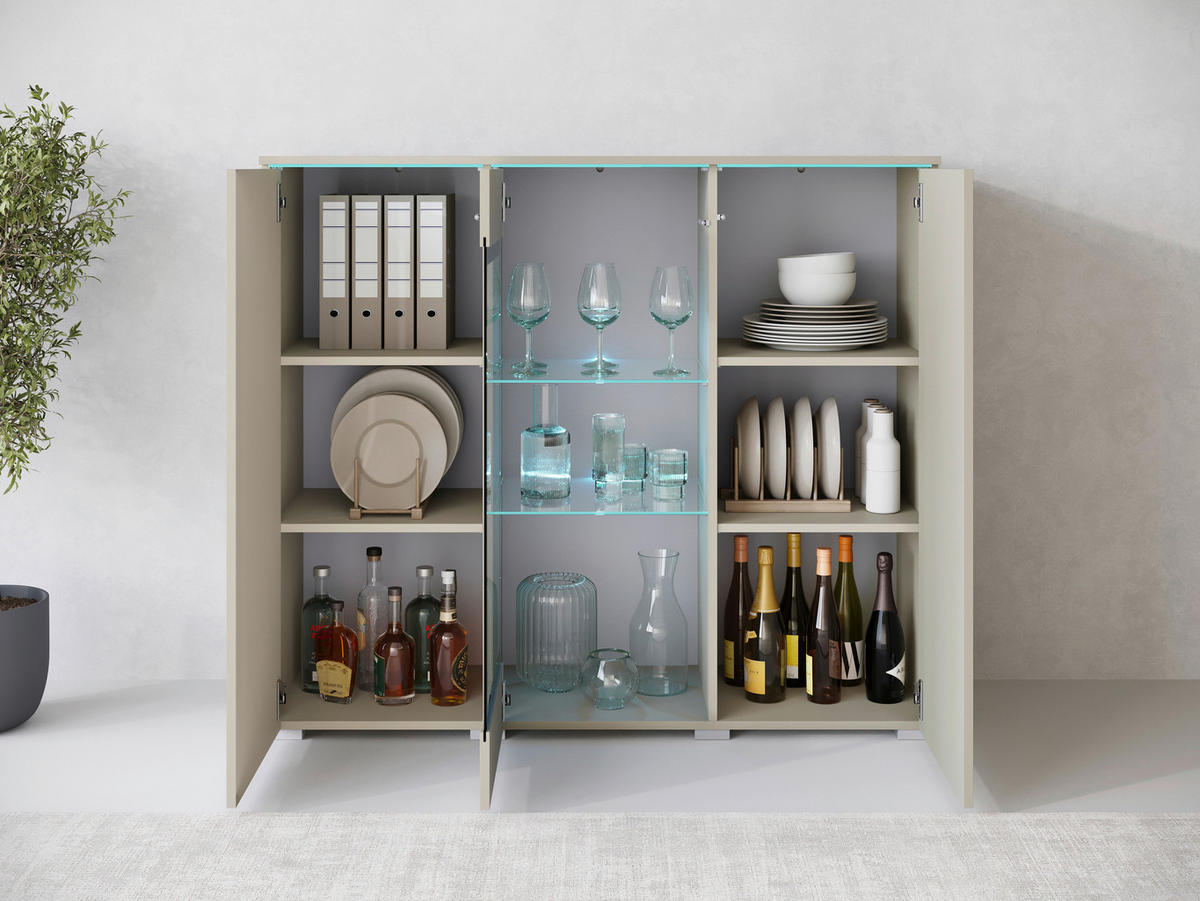 HIGHBOARD Vera  in 120/103,3/39,5 cm  - Kaschmir/Beige, Trend, Glas/Holzwerkstoff (120/103,3/39,5cm)