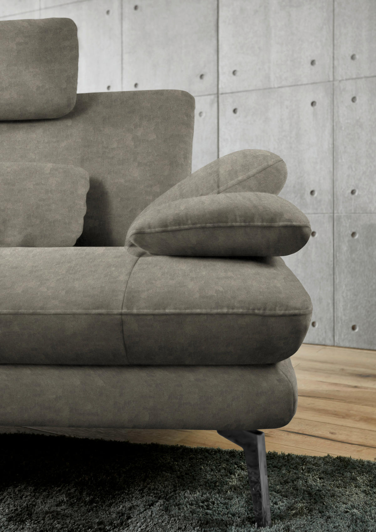 ECKSOFA in Velours Grau  - Schwarz/Grau, Design, Textil/Metall (184/284cm) - Dieter Knoll