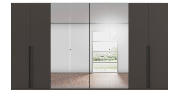 DREHTÜRENSCHRANK 400/223/61 cm,  in Graphitfarben, 8-türig  - Chromfarben/Schwarz, Basics, Glas/Holzwerkstoff (400/223/61cm) - Novel