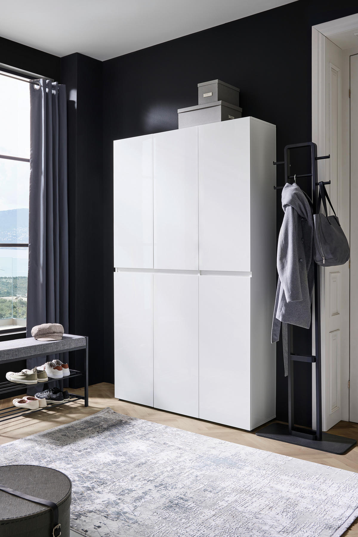 SCHUHSCHRANK Weiß  - Schwarz/Weiß, Design, Holzwerkstoff/Kunststoff (120/200/34cm) - home24