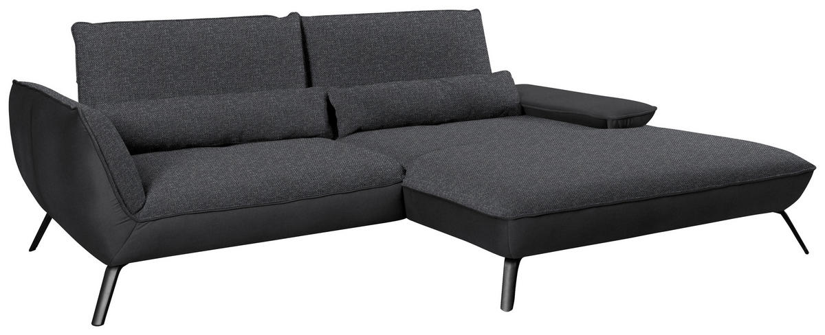 ECKSOFA in Flachgewebe Anthrazit  - Anthrazit/Schwarz, Design, Textil/Metall (273/191cm) - Moderano