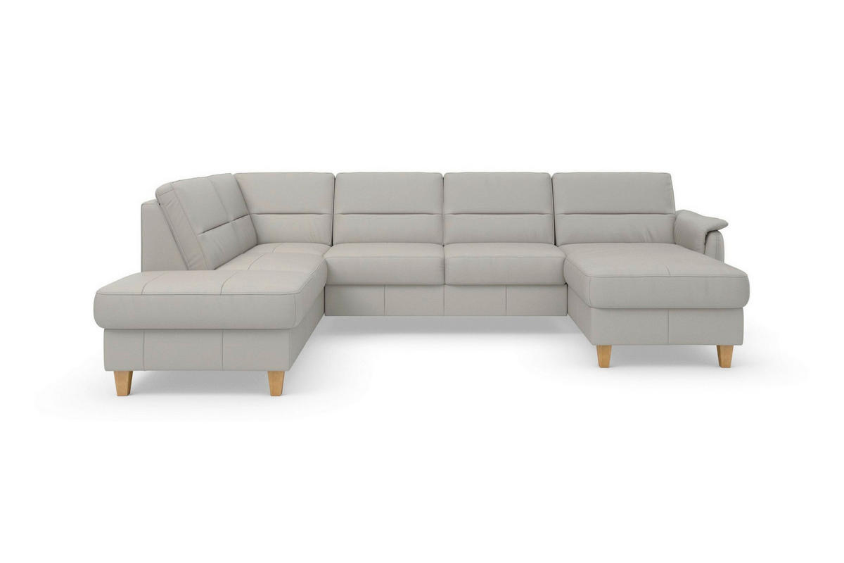 WOHNLANDSCHAFT PALMERA E Hellgrau Echtleder  - Eichefarben/Hellgrau, Basics, Leder/Holz (212/308/163cm) - Sit & More