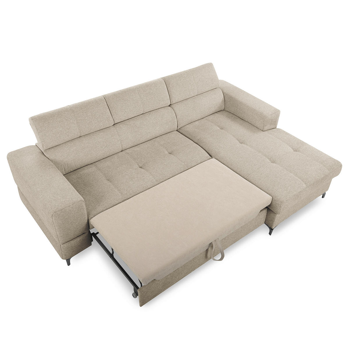 ECKSOFA TORINO Taupe Chenille Bettkasten, Kopfteilverstellung  - Taupe/Schwarzchrom, Design, Textil/Metall (247/173cm) - Livetastic