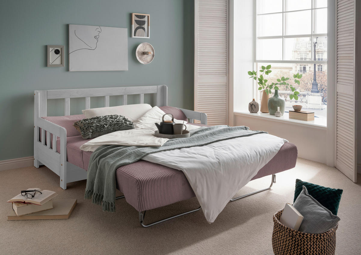 SCHLAFSOFA in Textil Rosa  - Weiss/Rosa, Modern, Holz/Textil (154/88/90cm) - Livetastic