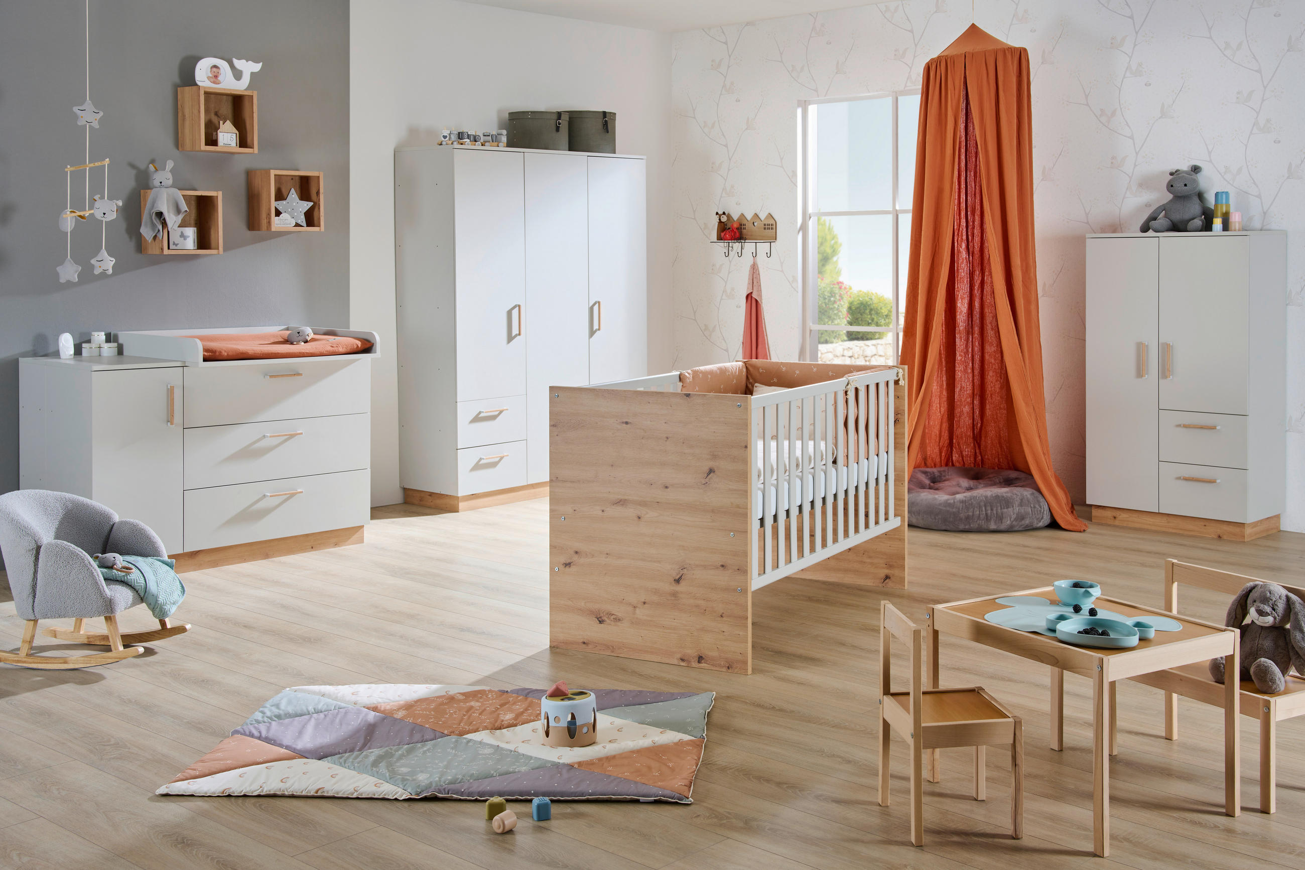 BABYKLEIDERSCHRANK Leo Grau, Eichefarben  - Eichefarben/Grau, Trend, Holzwerkstoff/Kunststoff (83/145/42cm) - Jimmylee