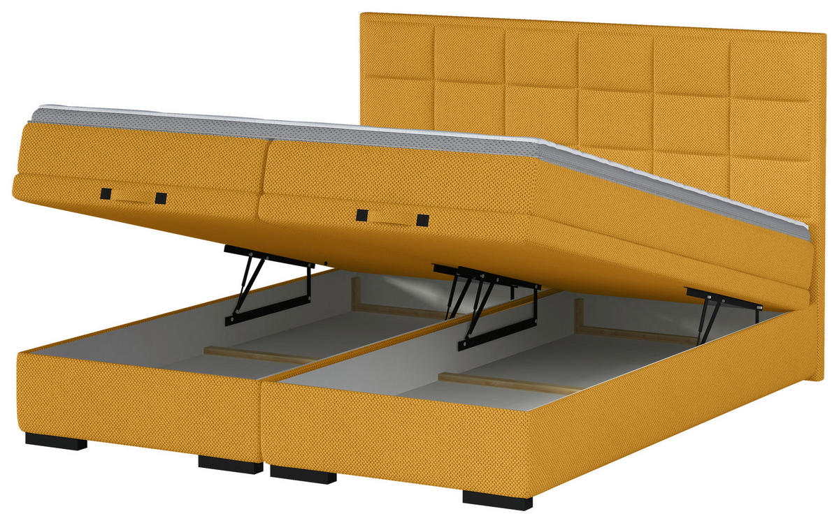 BOXSPRINGBETT 180/200 cm  in Senfgelb  - Senfgelb/Schwarz, Konventionell, Kunststoff/Textil (180/200cm) - home24