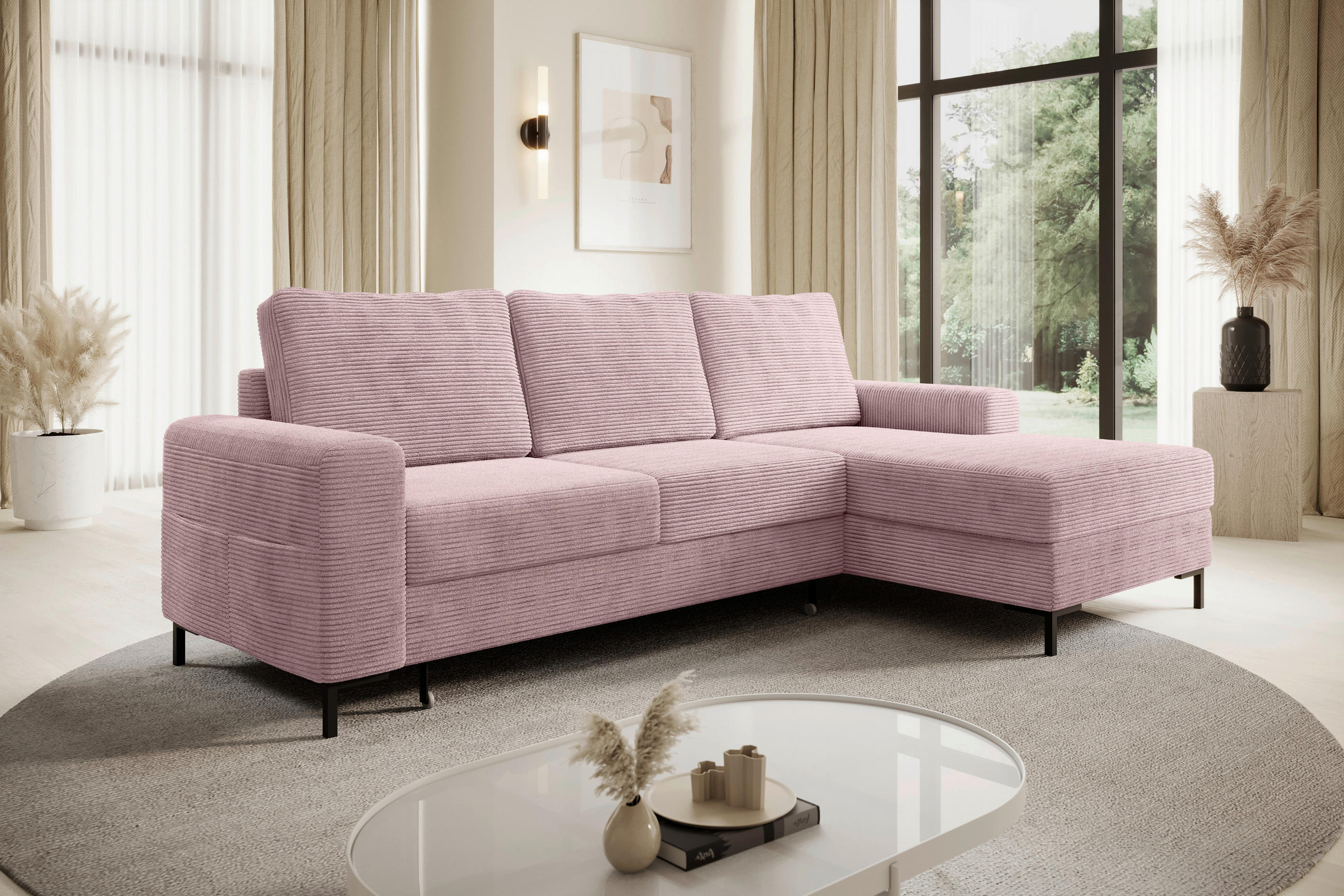 ECKSOFA Rosa  - Schwarz/Rosa, KONVENTIONELL, Textil/Metall (240/150cm) - Carryhome