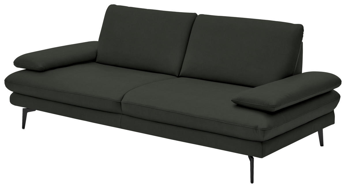 3-SITZER-SOFA in Echtleder Dunkelgrün  - Dunkelgrün/Schwarz, Design, Leder/Metall (222/86/104cm) - Dieter Knoll