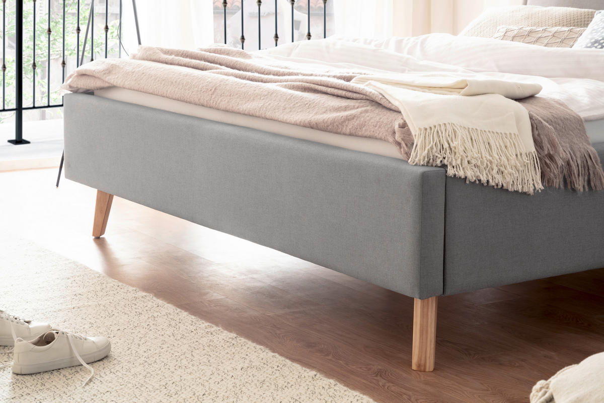 POLSTERBETT Lattenrost, Bettkasten Hellgrau 140/200 cm  - Eschefarben/Hellgrau, KONVENTIONELL, Holz/Textil (140/200cm) - Livetastic