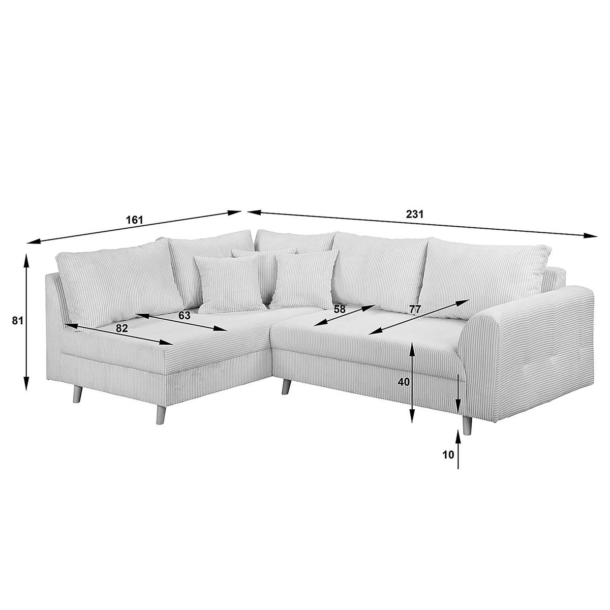 ECKSOFA Ariella Grau Cord  - Naturfarben/Grau, Design, Holz/Textil (161/231cm) - Livetastic