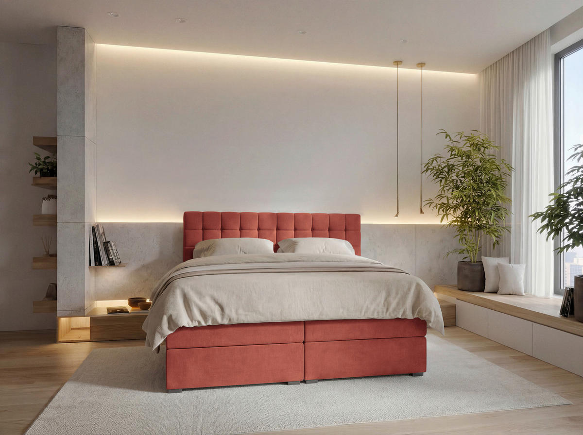BOXSPRINGBETT 200/200 cm,  in Rot, Bettkasten, Topper, Matratzen, H3 = fest  - Rot/Schwarz, KONVENTIONELL, Kunststoff/Textil (200/200cm) - Boxxx