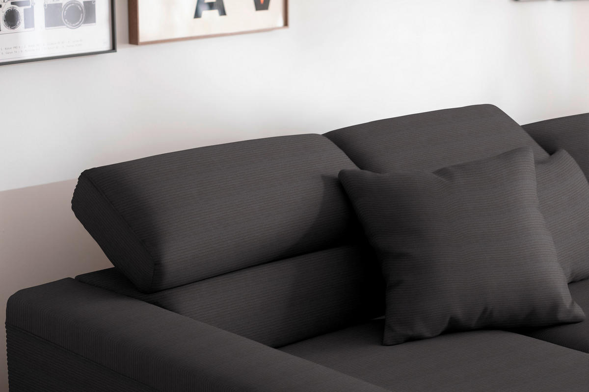 ECKSOFA Cord Dunkelbraun  - Dunkelbraun/Schwarz, Design, Textil/Metall (215-217/293cm) - Schöner Wohnen