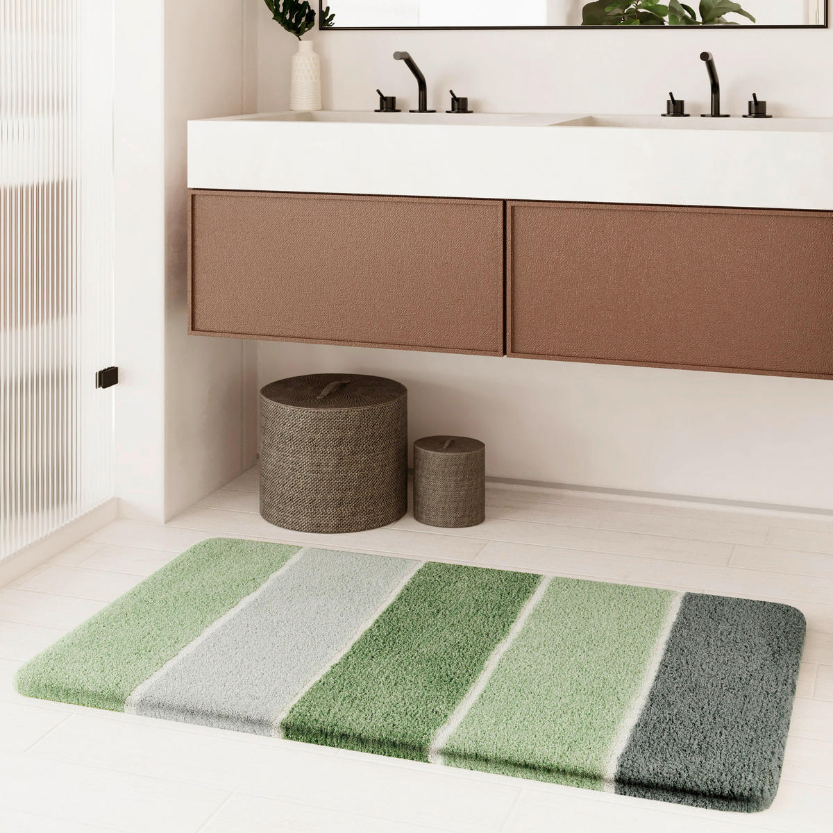 BADTEPPICH Grau, Grün 55/65 cm  - Grau/Grün, Basics, Kunststoff/Textil (55/65cm) - WECON HOME
