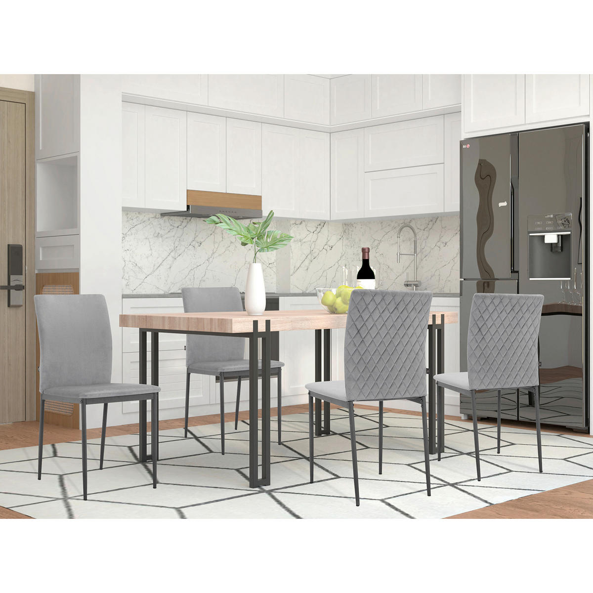 STUHL-SET 4 Stück  in Stahl Lederlook  - Anthrazit/Schwarz, Design, Textil/Metall (44/88/51cm) - MID.YOU