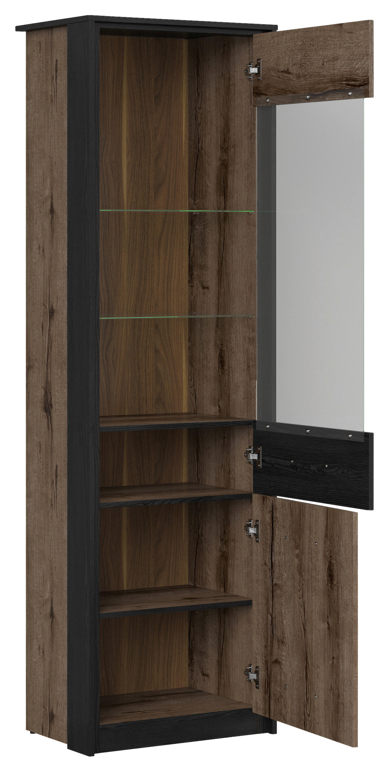 VITRINE  in Eichefarben - Eichefarben/Schwarz, Design, Glas/Holzwerkstoff (60/195/41cm)