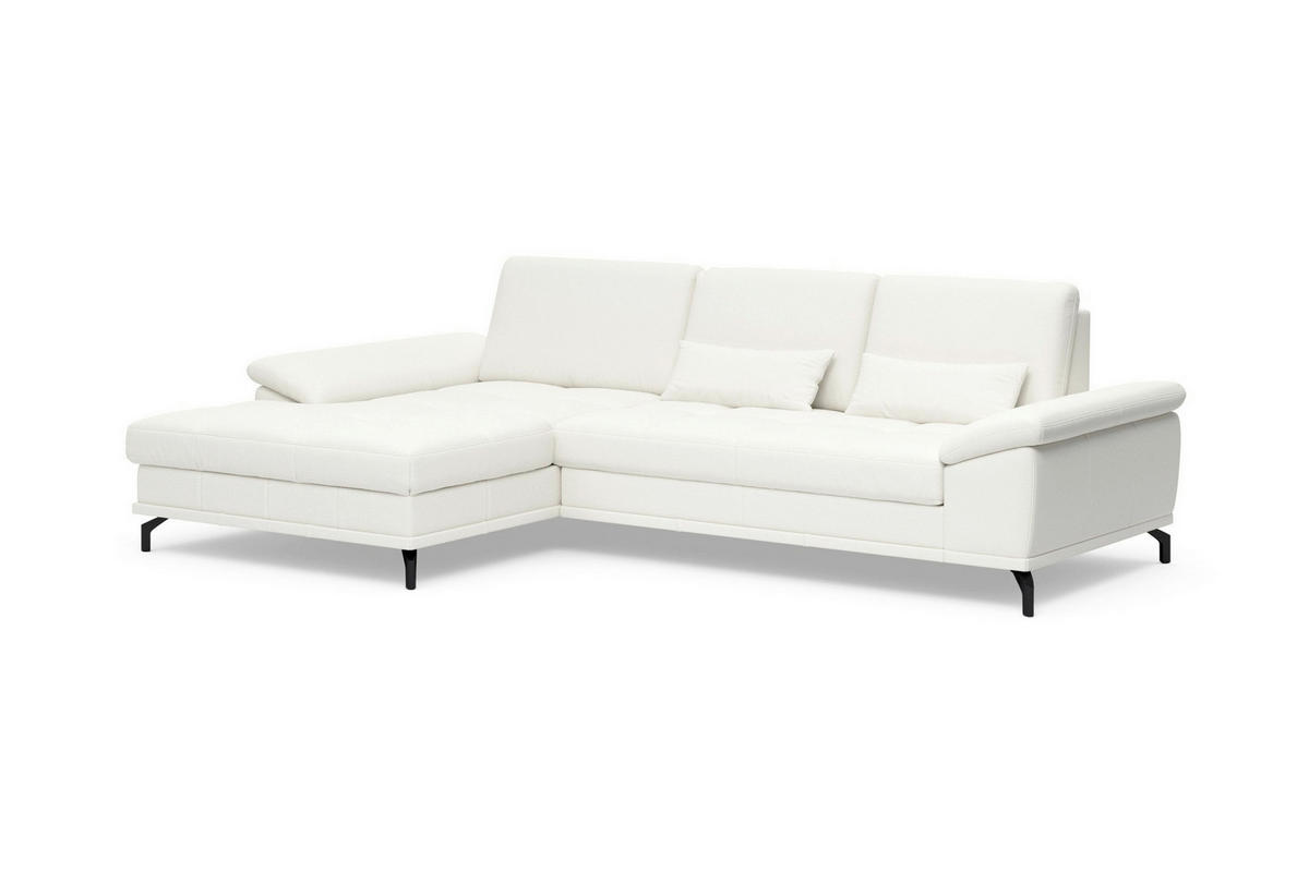 ROHOVÁ SEDAČKA, koža, biela - čierna/biela, Basics, kov/koža (176/301cm) - Sit & More