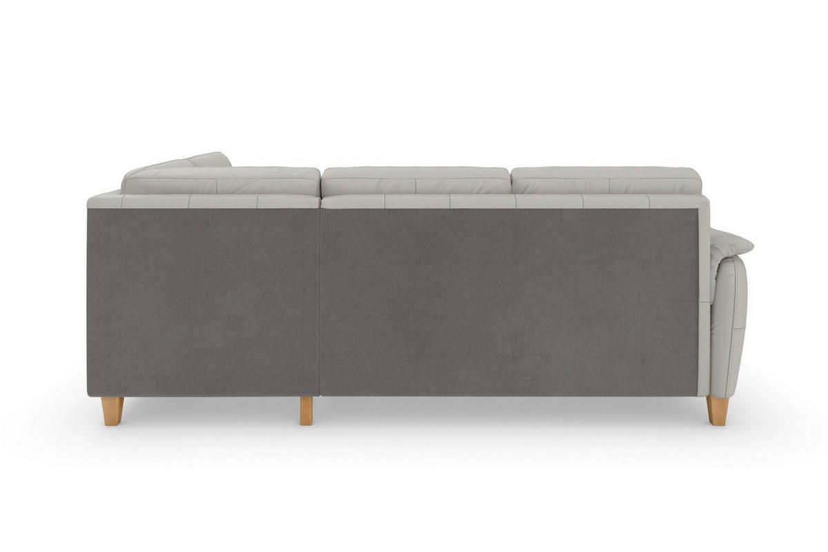 ECKSOFA PALMERA E Hellgrau Kombination Echtleder/Stoff Mikrofaser Stauraum  - Eichefarben/Hellgrau, Basics, Leder/Holz (236/212cm) - Sit & More