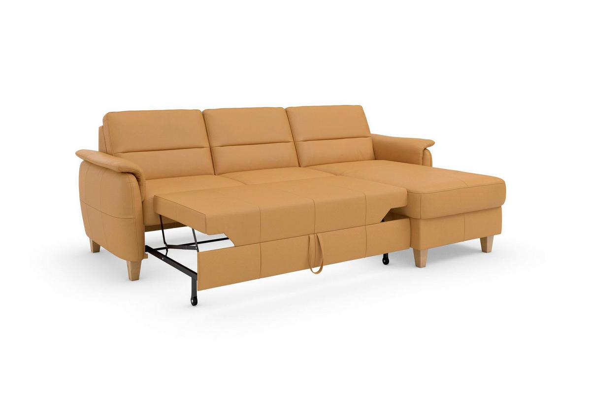 ROHOVÁ SEDAČKA, koža, kari žltá - farba duba/kari žltá, Basics, koža/drevo (244/163cm) - Sit & More