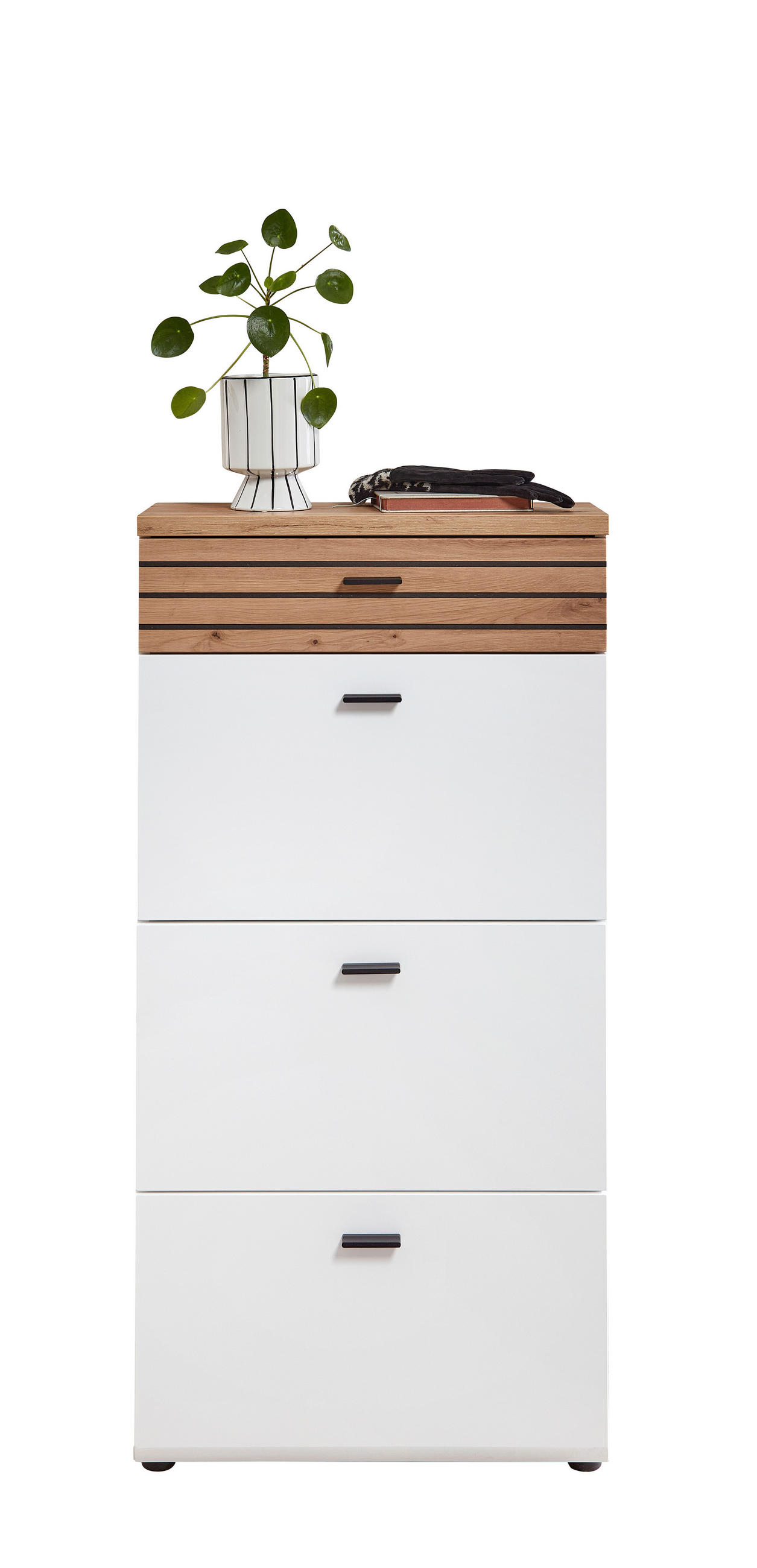 SCHUHKIPPER - Weiss/Schwarz, Design, Holzwerkstoff/Metall (65/132/25cm) - Livetastic