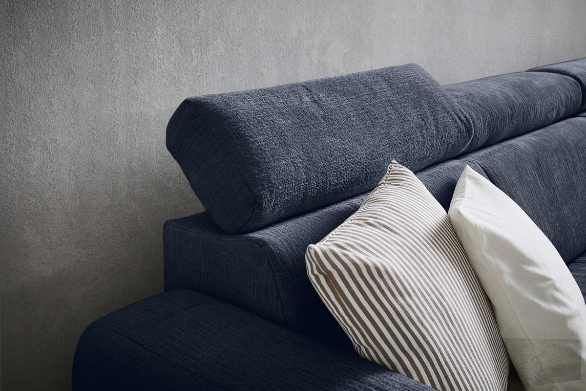 ECKSOFA inkl. Funktionen Dunkelblau Samt  - Bronzefarben/Dunkelblau, Design, Holz/Textil (261/206cm) - Venda