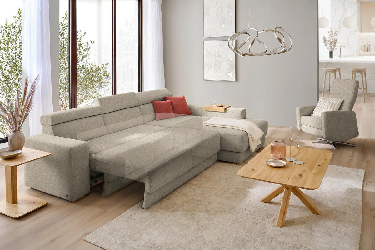 ECKSOFA  in Chenille Sandfarben  316/206 cm  - Sandfarben/Eichefarben, Design, Textil (316/206cm) - Sedda
