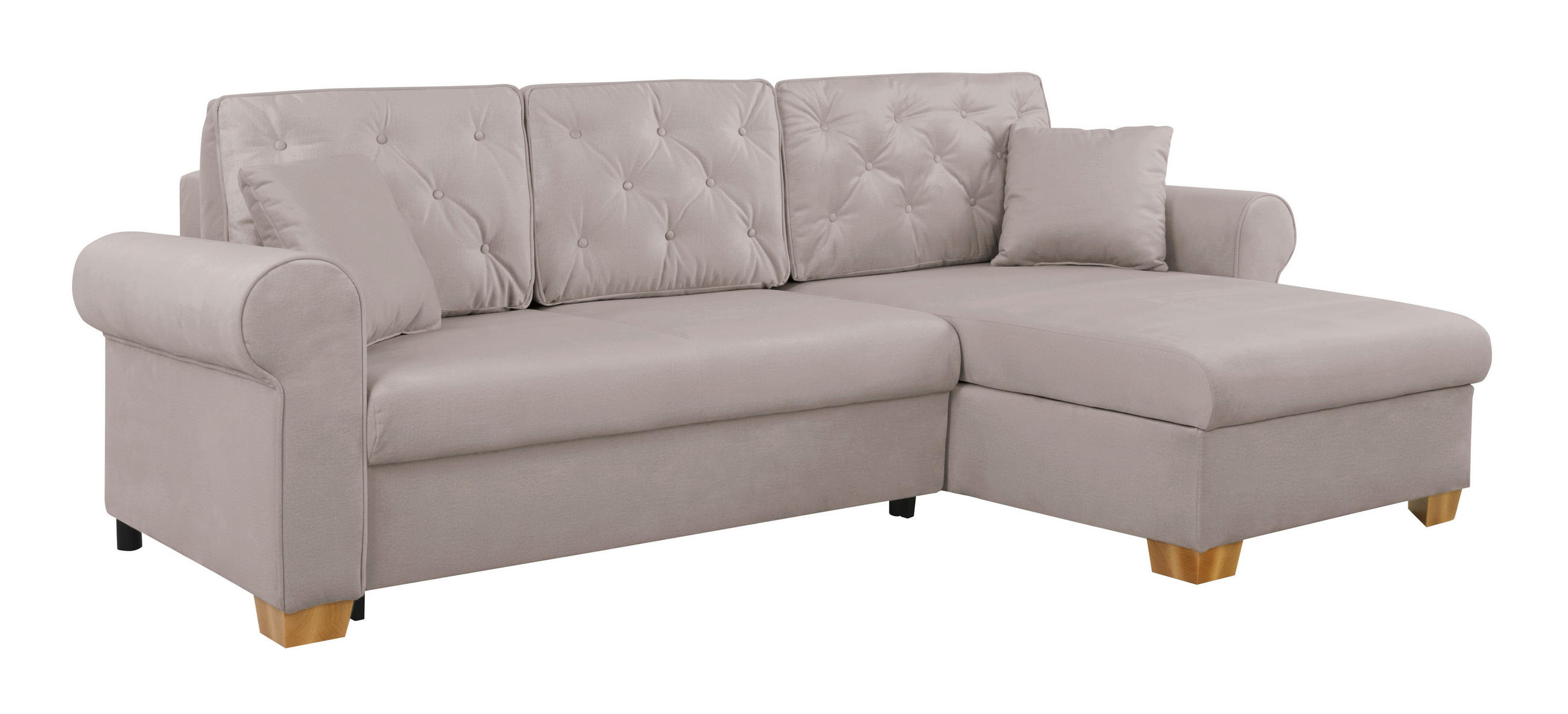 ECKSOFA in Taupe  - Taupe/Buchefarben, Design, Holz/Textil (266/161cm) - MID.YOU