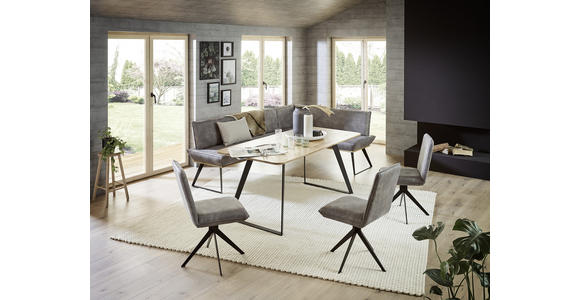 ESSTISCH Wildeiche massiv rechteckig Schwarz, Eichefarben - Eichefarben/Schwarz, Design, Holz/Metall (180/90/76cm) - Voleo