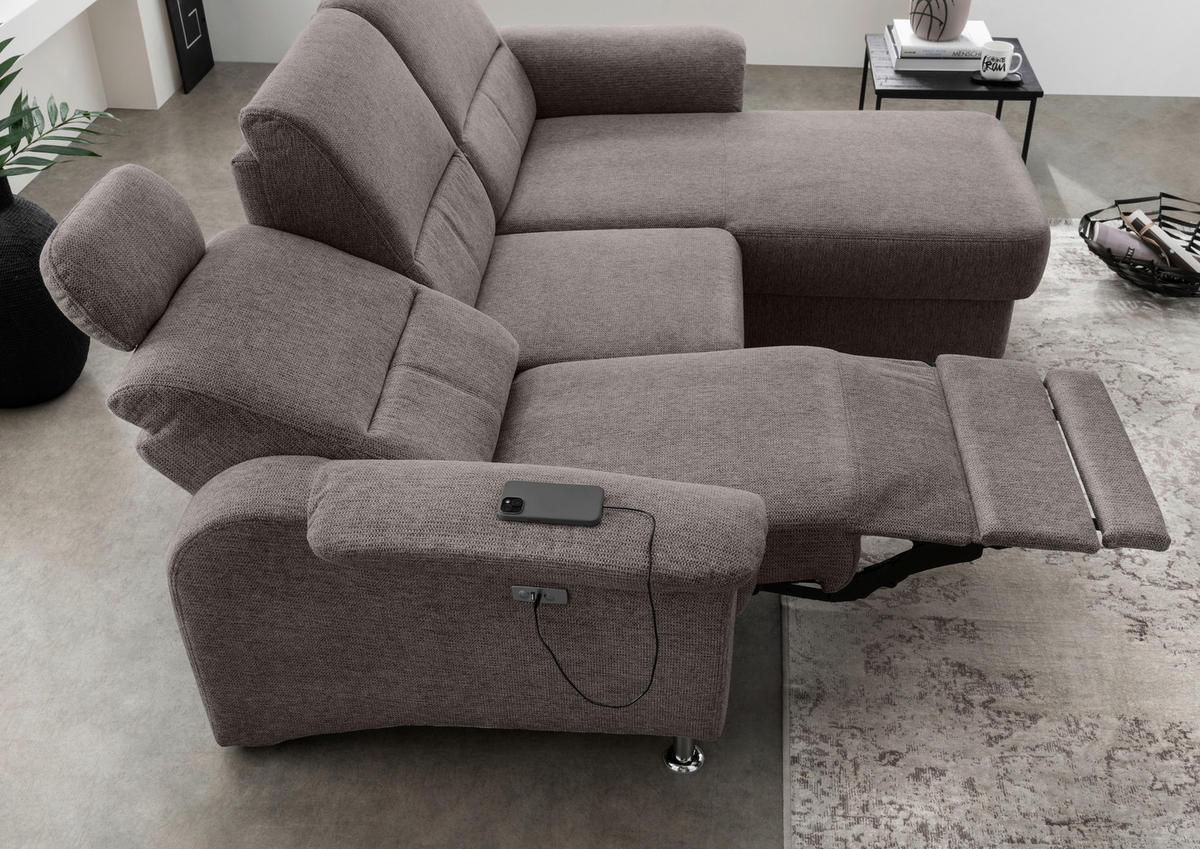 ECKSOFA in Chenille Graubraun  - Chromfarben/Graubraun, Modern, Textil/Metall (231/165cm) - Livetastic